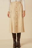 HY7498 Beige Womens Button Down Cargo Pocket Midi Skirt Gif