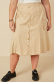 HY7498W Beige Plus Button Down Cargo Pocket Midi Skirt Front