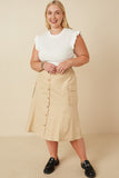 HY7498W Beige Plus Button Down Cargo Pocket Midi Skirt Detail