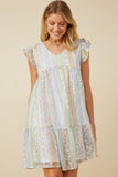 Womens Crochet Lace Textured Print Block Ruffle Sleeve Dress