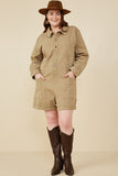 HY7516W Sage Plus Button Up Cargo Pocket Long Sleeve Romper Gif