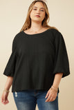 HY7526W Sage Plus Cable Knit Textured Balloon Sleeve Knit Top Front