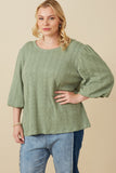 HY7526W Sage Plus Cable Knit Textured Balloon Sleeve Knit Top Back