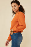 HY7527W Rust Plus Ribbed Knit Banded Detail Mock Neck Top Gif