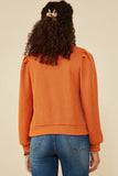 HY7527W Rust Plus Ribbed Knit Banded Detail Mock Neck Top Full Body