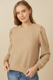 HY7527W Rust Plus Ribbed Knit Banded Detail Mock Neck Top Front