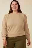 HY7527 Rust Womens Ribbed Knit Banded Detail Mock Neck Top Pose