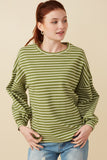 HY7528W Sage Plus Waffle Textured Striped Drop Shoulder T Shirt Front