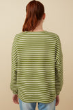 HY7528 Sage Womens Waffle Textured Striped Drop Shoulder T Shirt Side