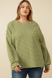 Waffle Textured Striped Drop Shoulder T Shirt