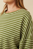 HY7528 Sage Womens Waffle Textured Striped Drop Shoulder T Shirt Gif