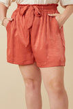 HY7555W Rust Plus Textured Satin Belted Short Front