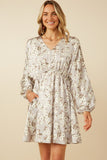 Satin Floral Print V Neck Dolman Sleeve Dress