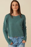 HY7602W Mocha Plus Cable Knit Banded Knit Top Front