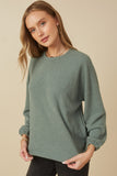 Brushed Ribbed Puff Sleeve Knit Top