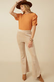 HY7613 Beige Womens Pleat Detail Pocketed Corduroy Pants Back