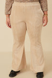 HY7613W Beige Plus Pleat Detail Pocketed Corduroy Pants Front