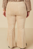 HY7613W Beige Plus Pleat Detail Pocketed Corduroy Pants Side
