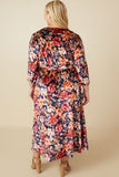 Floral Surplice Belted Velvet Dress