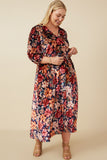 Floral Surplice Belted Velvet Dress