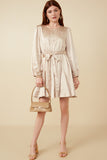 HY7635 Champagne Womens Belted Flared Skirt Satin Dress Gif