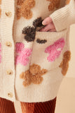 HY7638 Taupe Womens Fuzzy Textured Floral Relaxed Sweater Cardigan Side