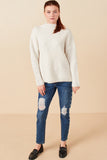 HY7642 Ivory Womens Speckled Mock Neck Drop Shoulder Sweater Gif