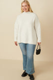 HY7642W Ivory Plus Speckled Mock Neck Drop Shoulder Sweater Side