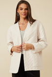 HY7678W Ivory Plus Quilt Textured Open Padded Cardigan Front