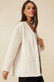 HY7678 Ivory Womens Quilt Textured Open Padded Cardigan Back