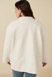 HY7678W Ivory Plus Quilt Textured Open Padded Cardigan Full Body