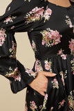 HY7683W Black Plus Satin Floral Smocked Waist Tie Gif Jumpsuit Gif