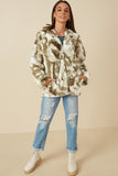 HY7690 Green Womens Camo Print Plush Hooded Jacket Gif