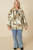 HY7690W Green Plus Camo Print Plush Hooded Jacket Back