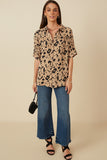 HY7712 Taupe Womens Button Up Animal Print Dolman Shirt Gif