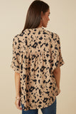 HY7712 Taupe Womens Button Up Animal Print Dolman Shirt Detail