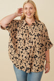 HY7712W Taupe Plus Button Up Animal Print Dolman Shirt Front