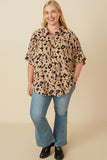 HY7712 Taupe Womens Button Up Animal Print Dolman Shirt Back