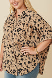 HY7712W Taupe Plus Button Up Animal Print Dolman Shirt Gif