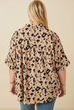 HY7712W Taupe Plus Button Up Animal Print Dolman Shirt Full Body