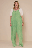 HY7714 Olive Womens Washed Straight Leg Overall Full Body 2