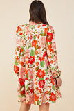 HY7737 Ivory Womens Retro Floral Button Down Tiered Tunic Dress Side