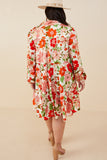 HY7737W Ivory Plus Retro Floral Button Down Tiered Tunic Dress Side