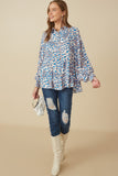 HY7740 Blue Womens Bright Leopard Print Button Up Shirt Gif