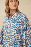 HY7740 Blue Womens Bright Leopard Print Button Up Shirt Full Body