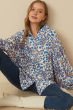 HY7740 Blue Womens Bright Leopard Print Button Up Shirt Back