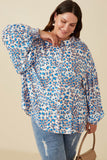 HY7740W Blue Plus Bright Leopard Print Button Up Shirt Front