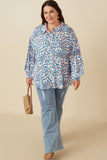 HY7740 Blue Womens Bright Leopard Print Button Up Shirt Side