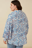 HY7740W Blue Plus Bright Leopard Print Button Up Shirt Full Body