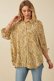 HY7750 Womens Botanical Print Tie Sleeve Oversized Button Down Shirt Side